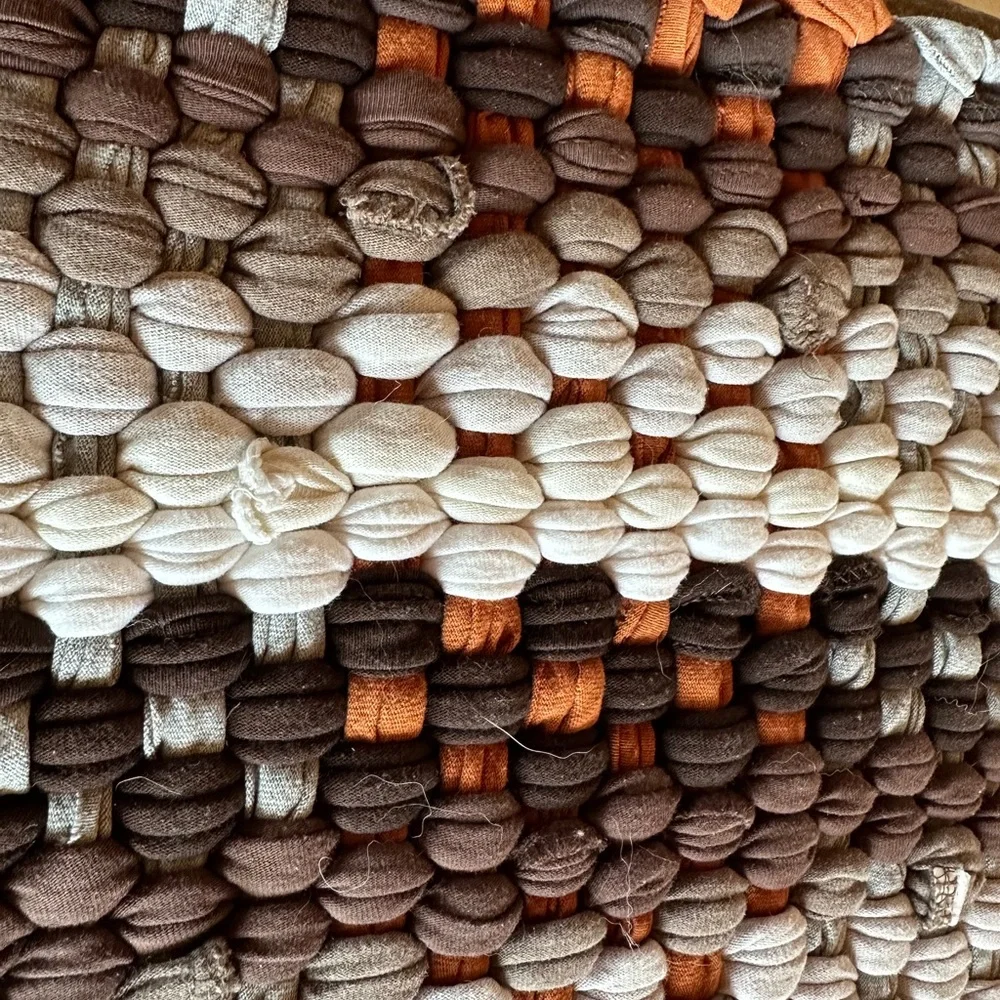 Handwoven Loomed Rag Rug Bathroom Kitchen Entry Giant Trivet Rust Loose Weave